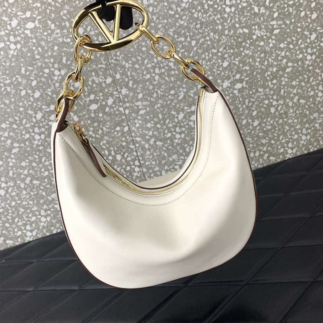 Valentino 6W2P0AK3SNP_I16 Vlogo Signature Mini Hobo Bag In Grainy Calfskin White