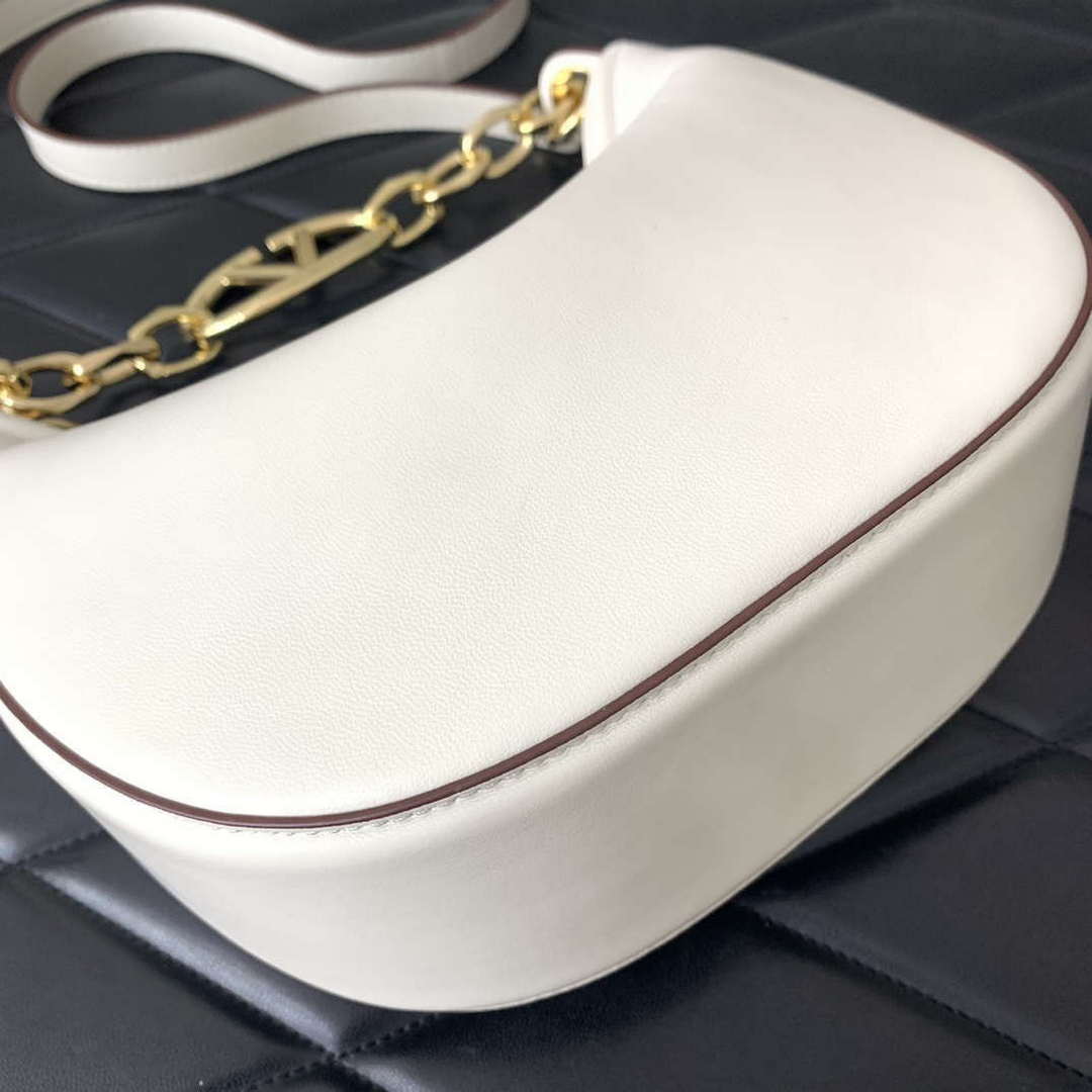Valentino 6W2P0AK3SNP_I16 Vlogo Signature Mini Hobo Bag In Grainy Calfskin White