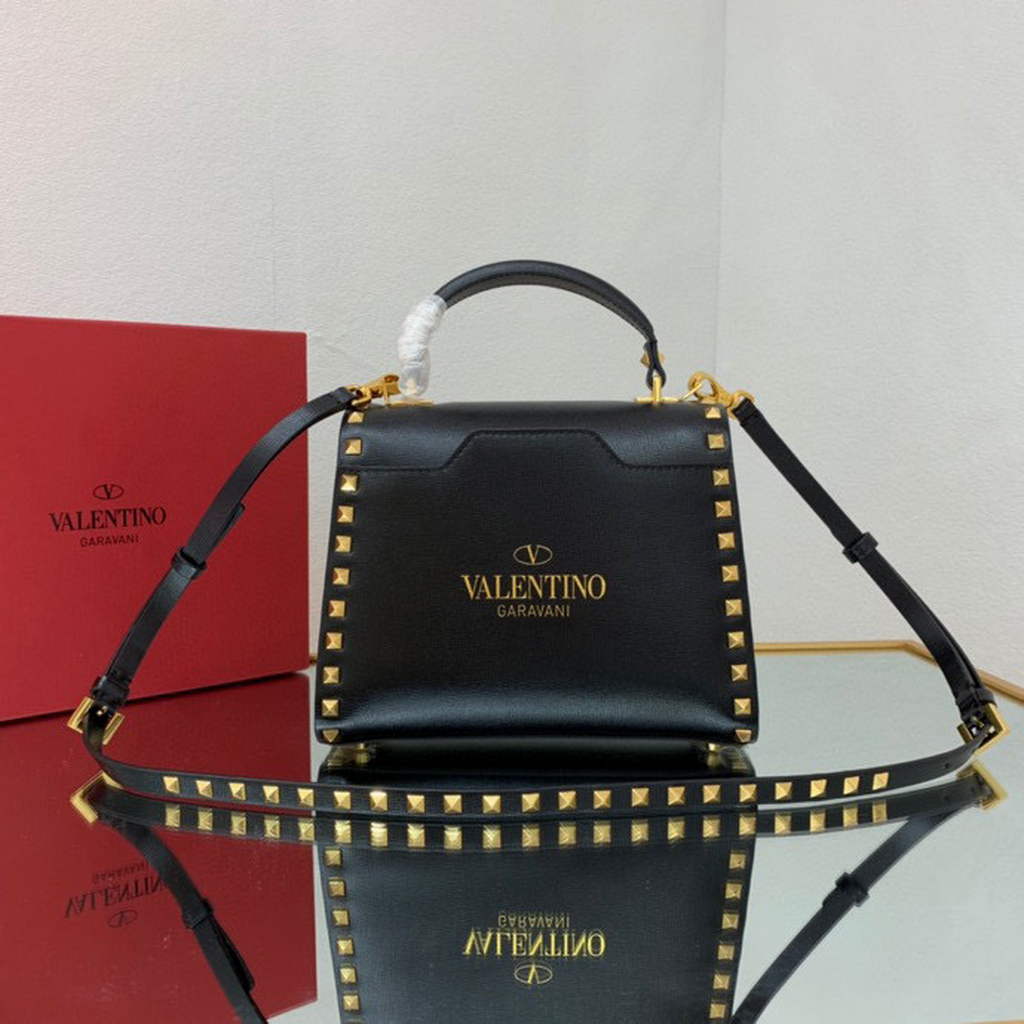Valentino 71000 Small Rockstud Alcove Handbag In Grainy Calfskin  XW2B0J71 Black