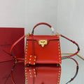 Valentino 71000 Small Rockstud Alcove Handbag In Grainy Calfskin  XW2B0J71 Red
