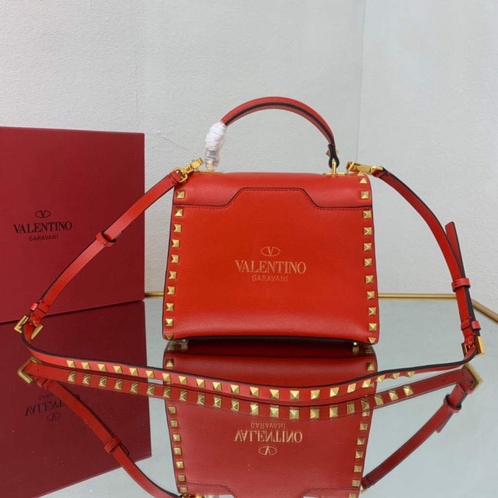 Valentino 71000 Small Rockstud Alcove Handbag In Grainy Calfskin  XW2B0J71 Red