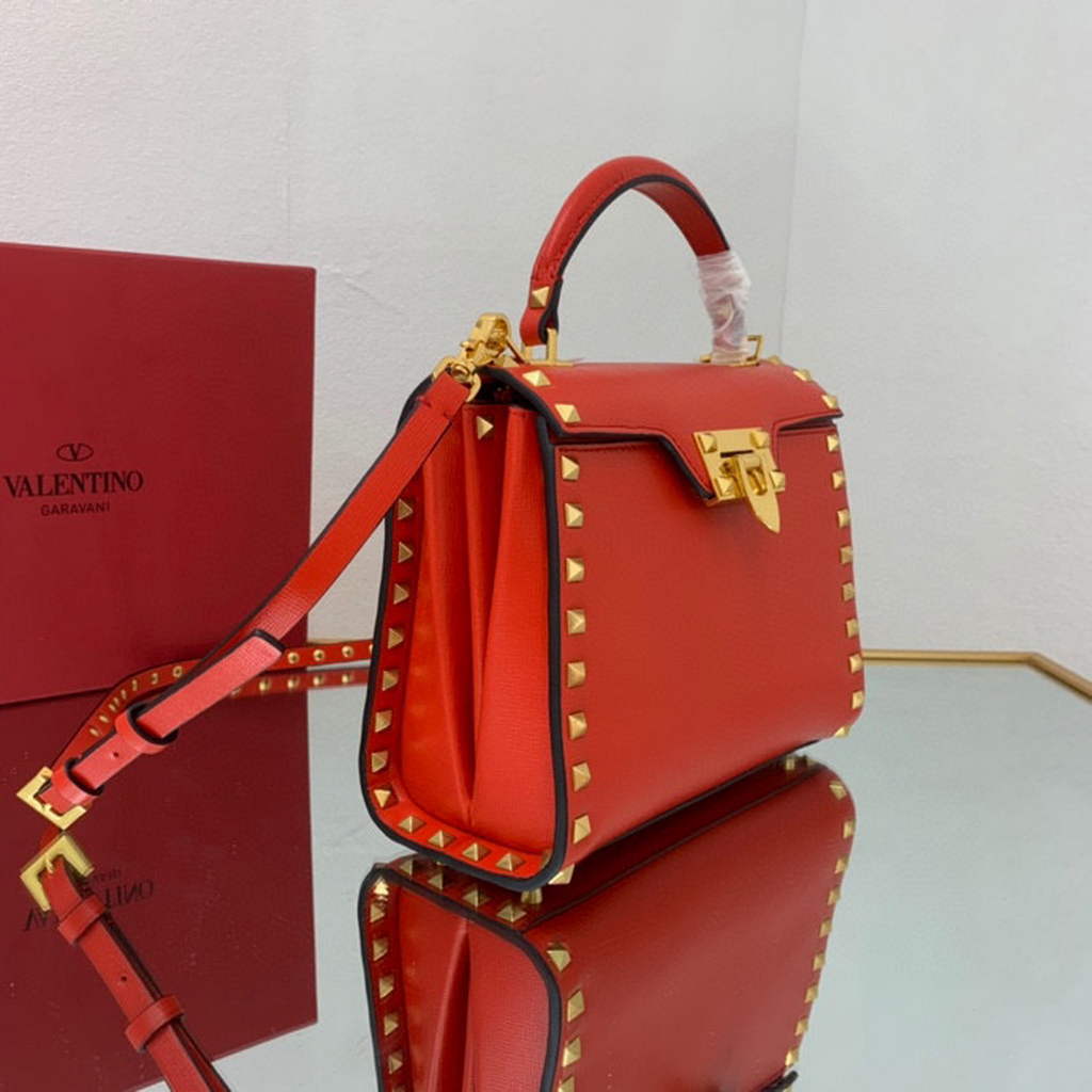 Valentino 71000 Small Rockstud Alcove Handbag In Grainy Calfskin  XW2B0J71 Red