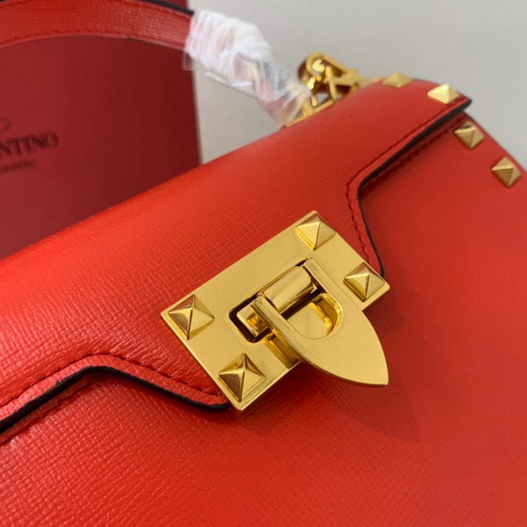 Valentino 71000 Small Rockstud Alcove Handbag In Grainy Calfskin  XW2B0J71 Red