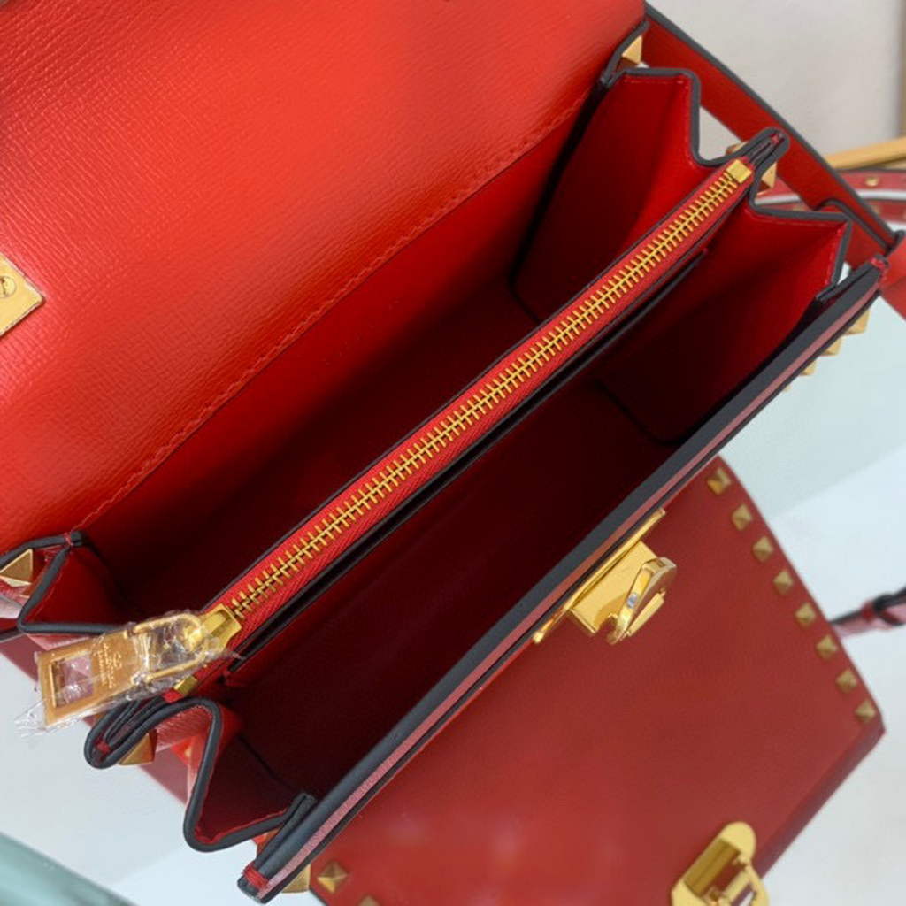 Valentino 71000 Small Rockstud Alcove Handbag In Grainy Calfskin  XW2B0J71 Red