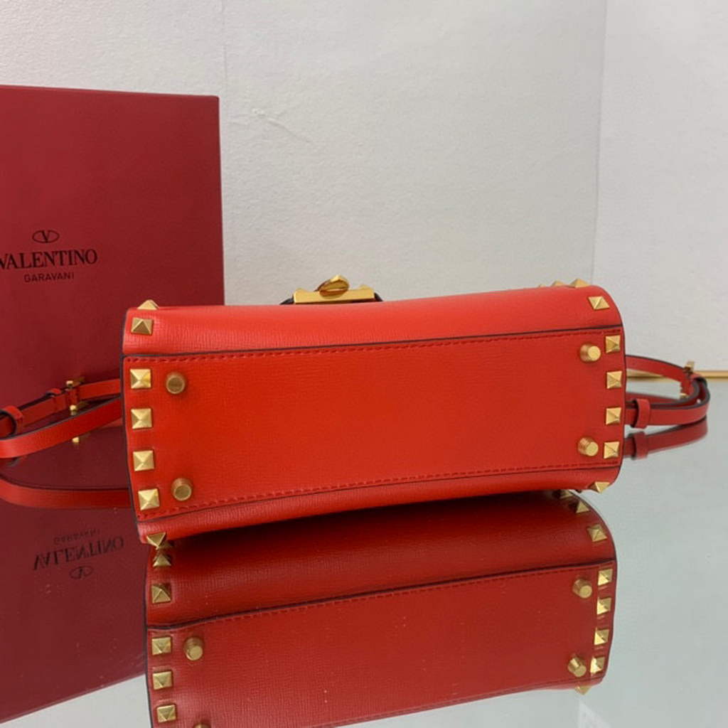 Valentino 71000 Small Rockstud Alcove Handbag In Grainy Calfskin  XW2B0J71 Red