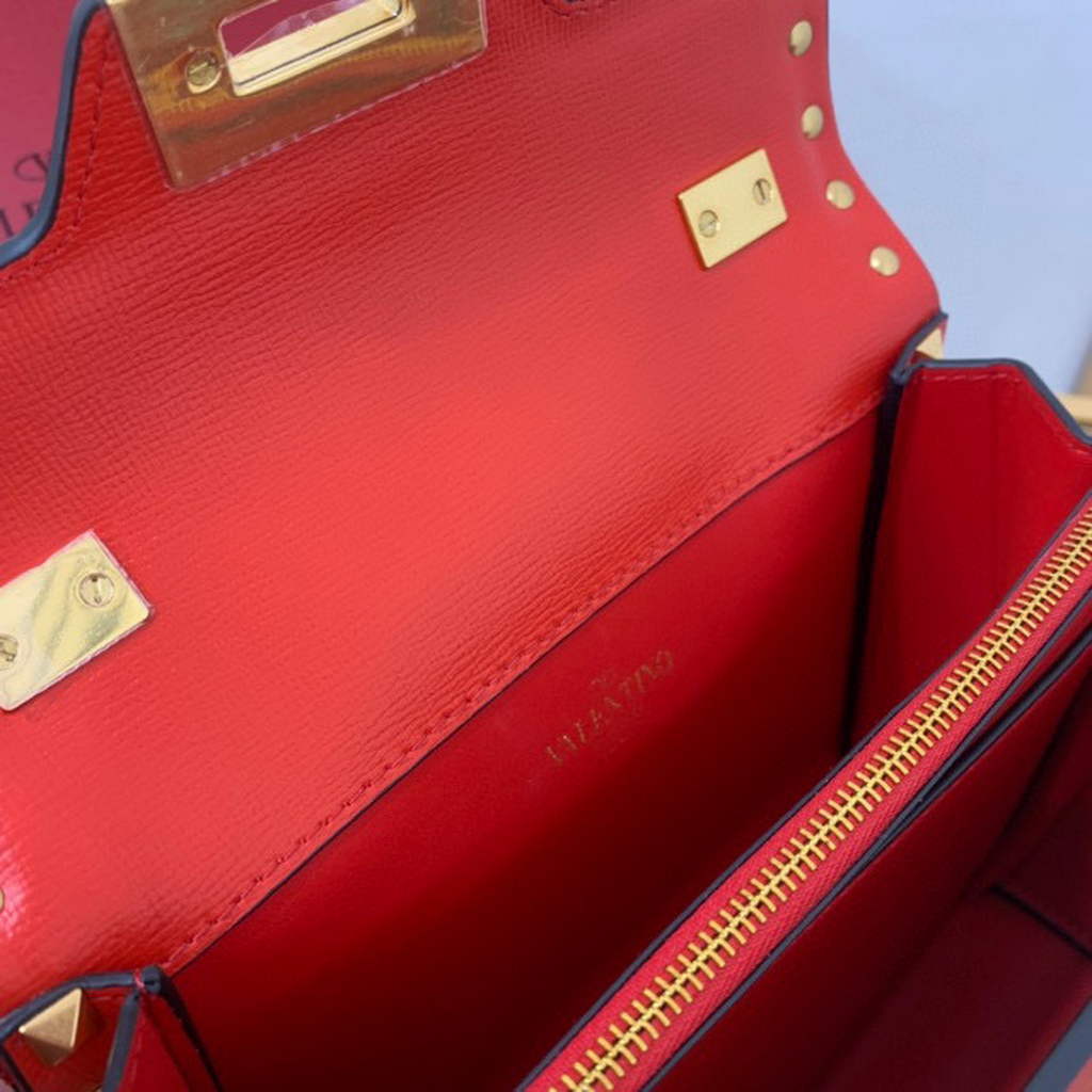 Valentino 71000 Small Rockstud Alcove Handbag In Grainy Calfskin  XW2B0J71 Red