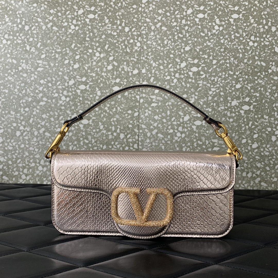 Valentino 8W2B0K53SPV_C8N Garavani Locò Large shoulder bag in laminated elaphe 6030 - Default Title - View 1