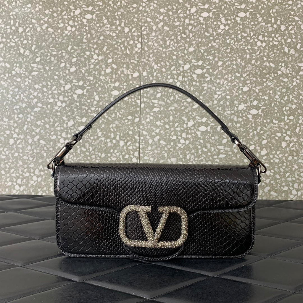 Valentino 8W2B0K53SPV_C8N Garavani Locò Large shoulder bag in laminated elaphe 6030 Black