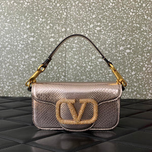 Valentino 8W2B0K53SPV_C8N Garavani Locò small shoulder bag in laminated elaphe copper - Default Title - View 1