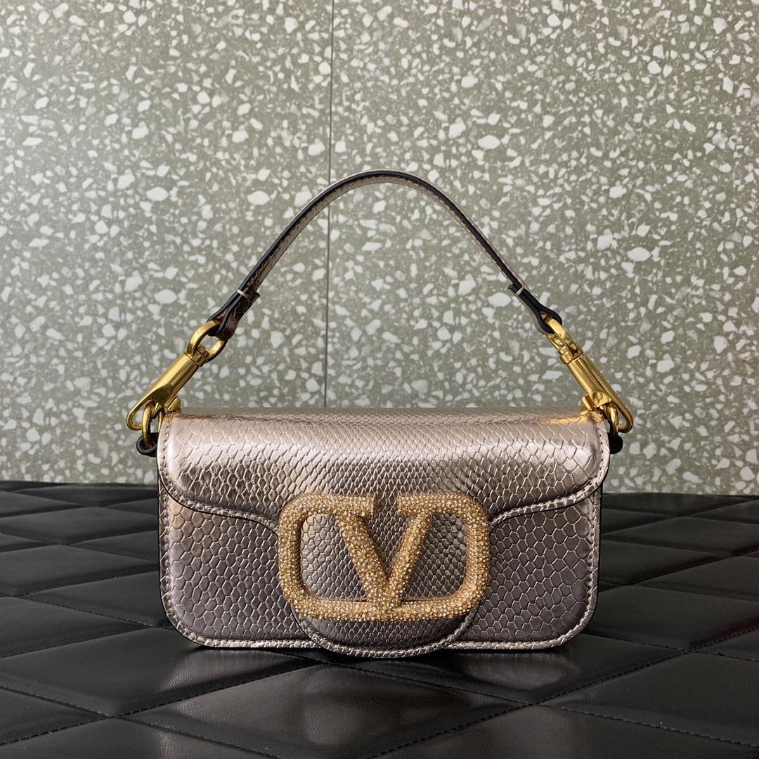 Valentino 8W2B0K53SPV_C8N Garavani Locò small shoulder bag in laminated elaphe copper