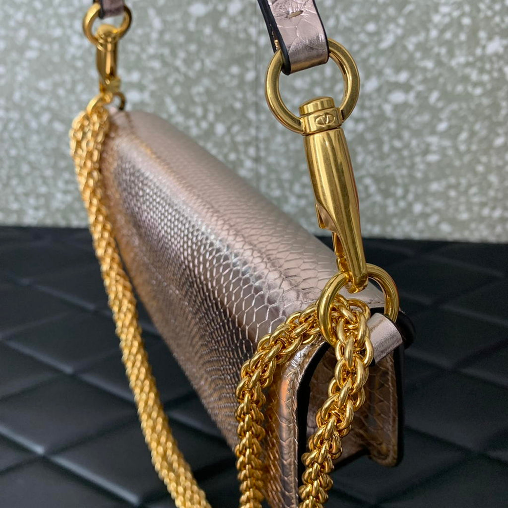 Valentino 8W2B0K53SPV_C8N Garavani Locò small shoulder bag in laminated elaphe copper