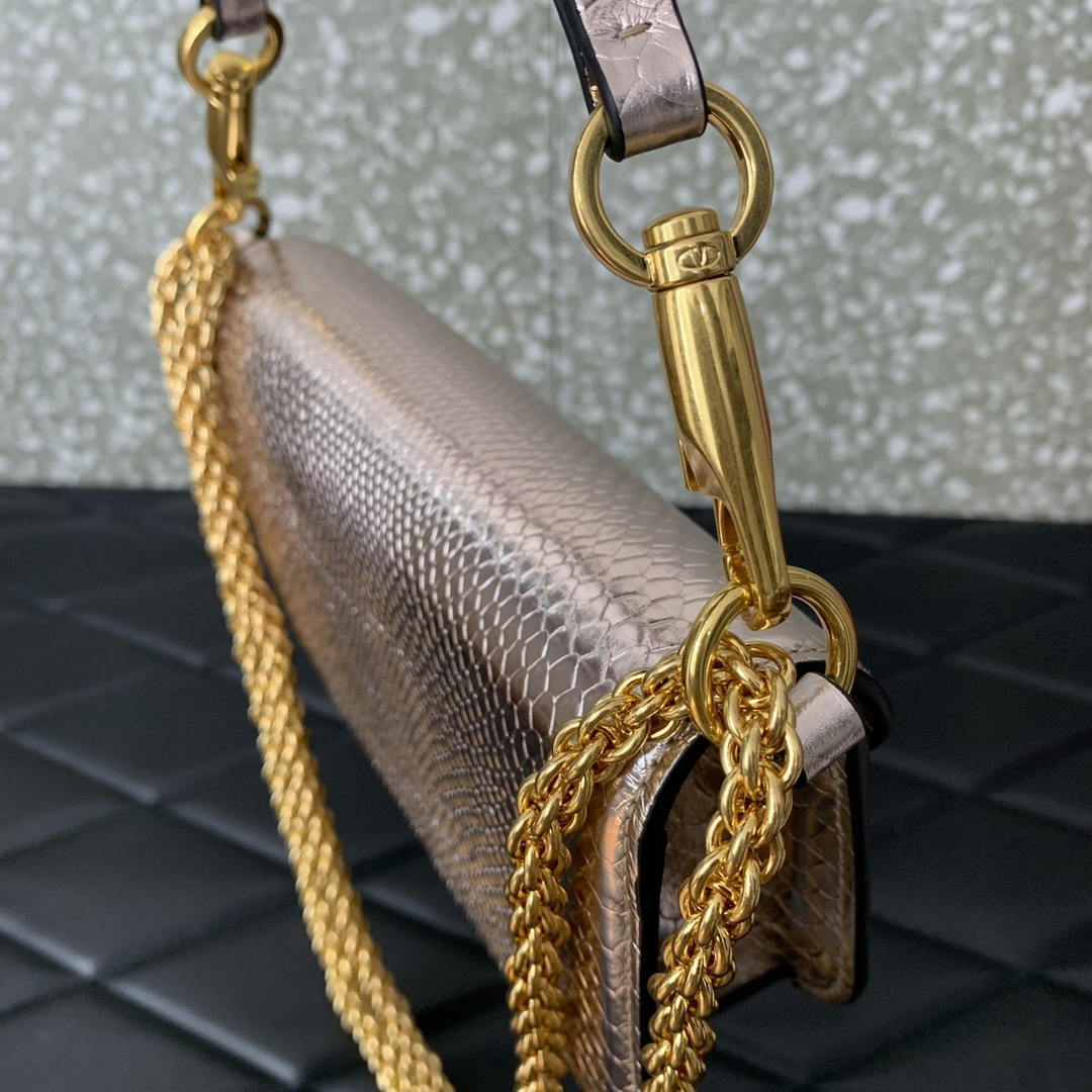 Valentino 8W2B0K53SPV_C8N Garavani Locò small shoulder bag in laminated elaphe copper