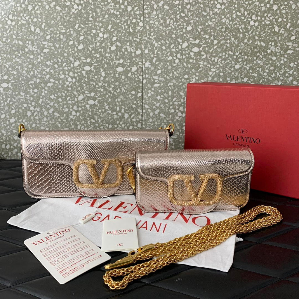 Valentino 8W2B0K53SPV_C8N Garavani Locò small shoulder bag in laminated elaphe copper