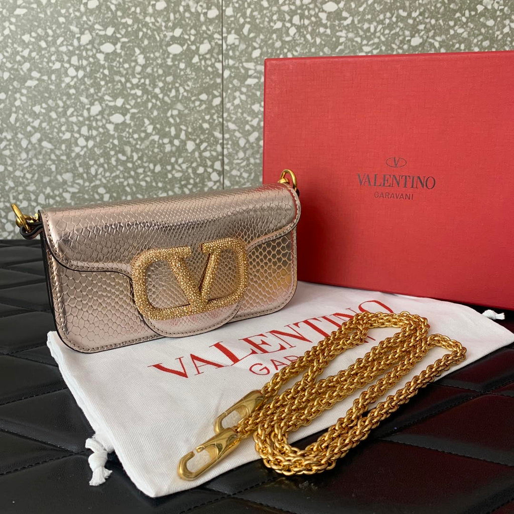 Valentino 8W2B0K53SPV_C8N Garavani Locò small shoulder bag in laminated elaphe copper