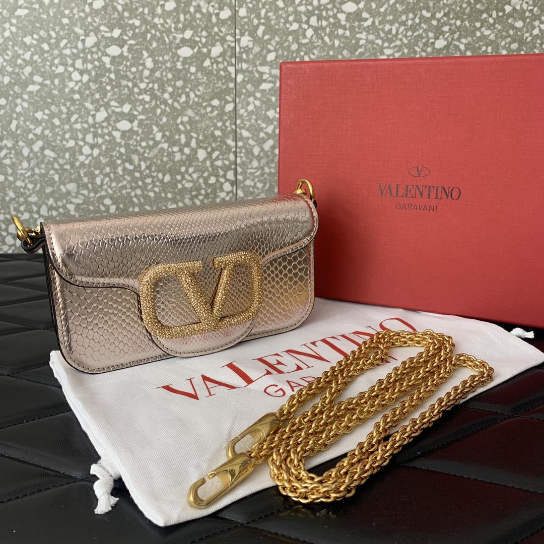 Valentino 8W2B0K53SPV_C8N Garavani Locò small shoulder bag in laminated elaphe copper
