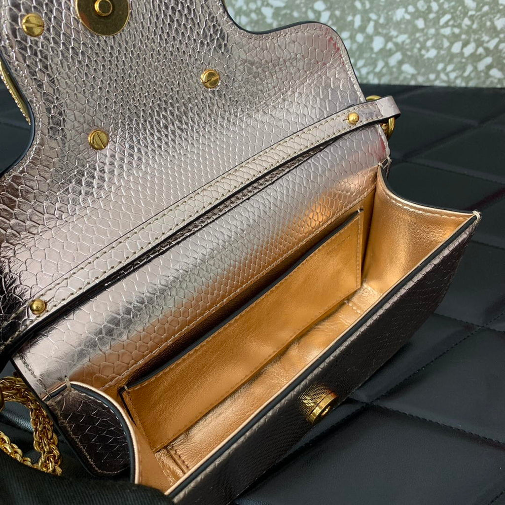 Valentino 8W2B0K53SPV_C8N Garavani Locò small shoulder bag in laminated elaphe copper