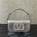 Valentino 8W2B0K53SPV_C8N Garavani Locò small shoulder bag in laminated elaphe Silver