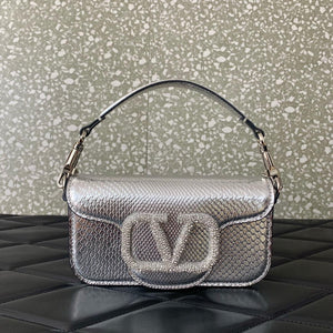 Valentino 8W2B0K53SPV_C8N Garavani Locò small shoulder bag in laminated elaphe Silver - Default Title - View 1