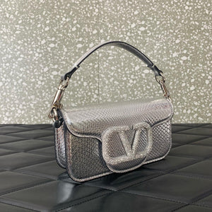 Valentino 8W2B0K53SPV_C8N Garavani Locò small shoulder bag in laminated elaphe Silver - Default Title - View 2