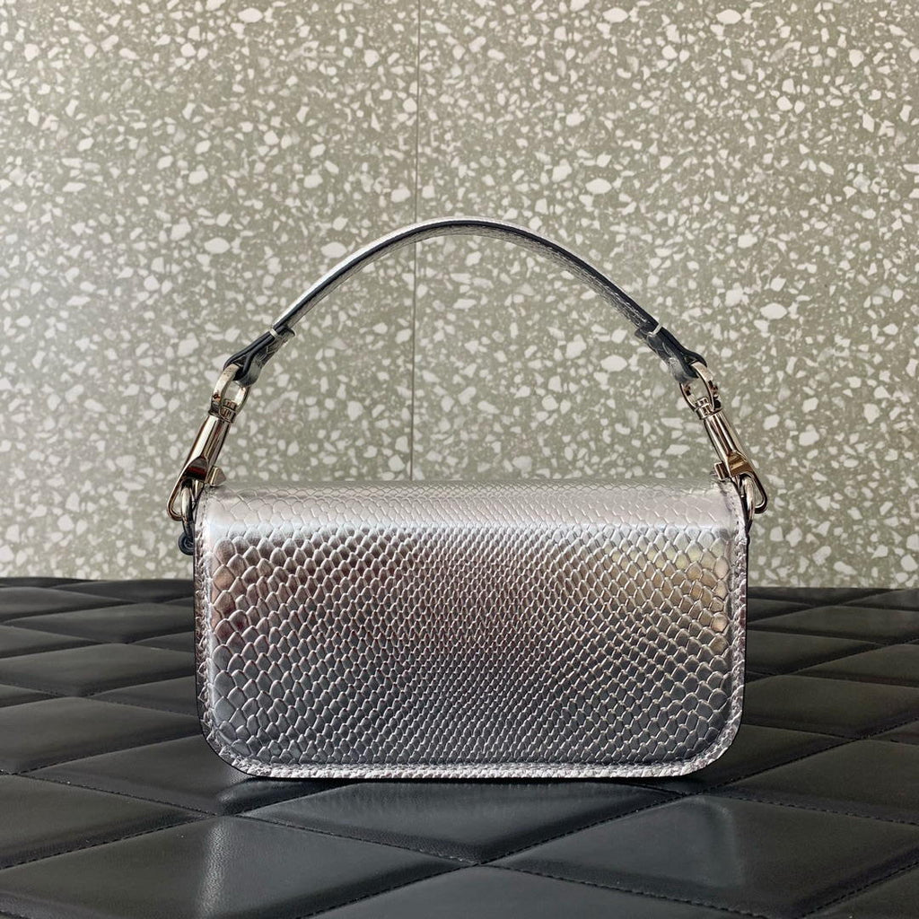 Valentino 8W2B0K53SPV_C8N Garavani Locò small shoulder bag in laminated elaphe Silver