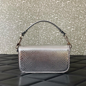 Valentino 8W2B0K53SPV_C8N Garavani Locò small shoulder bag in laminated elaphe Silver - Default Title - View 3