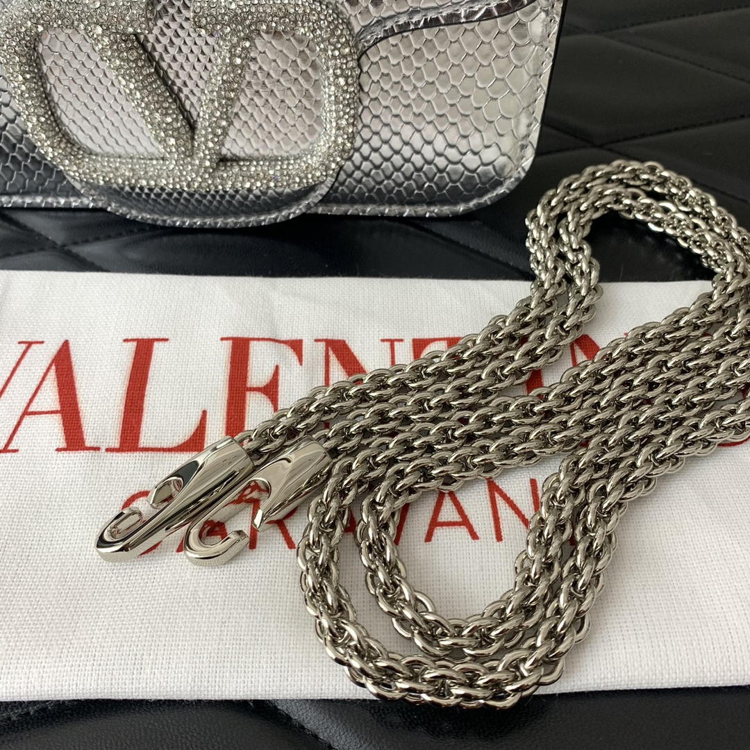 Valentino 8W2B0K53SPV_C8N Garavani Locò small shoulder bag in laminated elaphe Silver