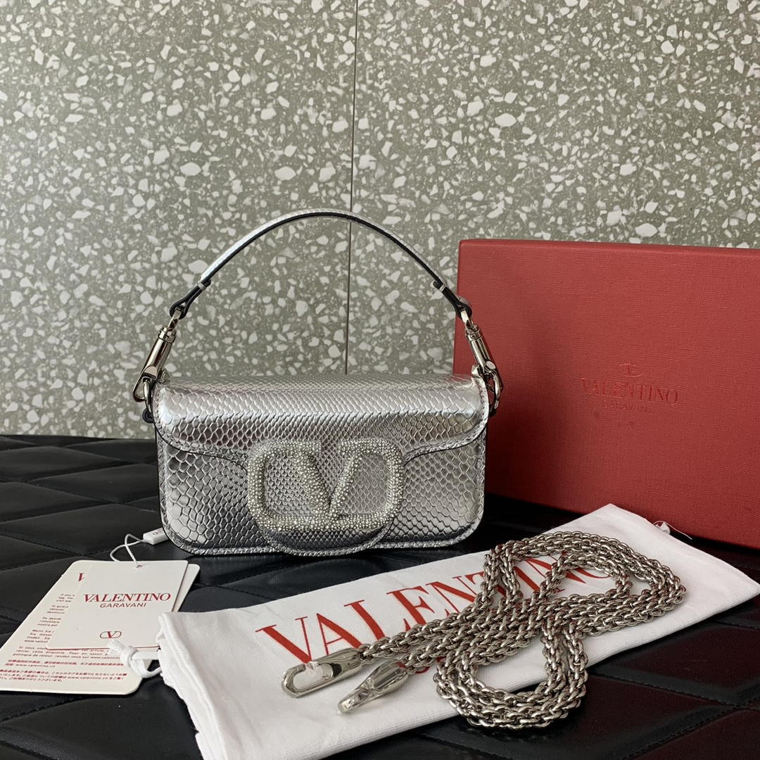 Valentino 8W2B0K53SPV_C8N Garavani Locò small shoulder bag in laminated elaphe Silver - Default Title - View 6