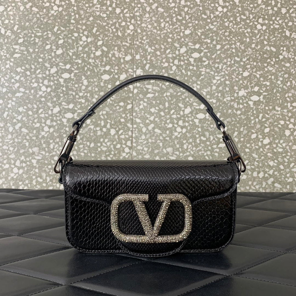 Valentino 8W2B0K53SPV_C8N Garavani Locò small shoulder bag in laminated elaphe Black