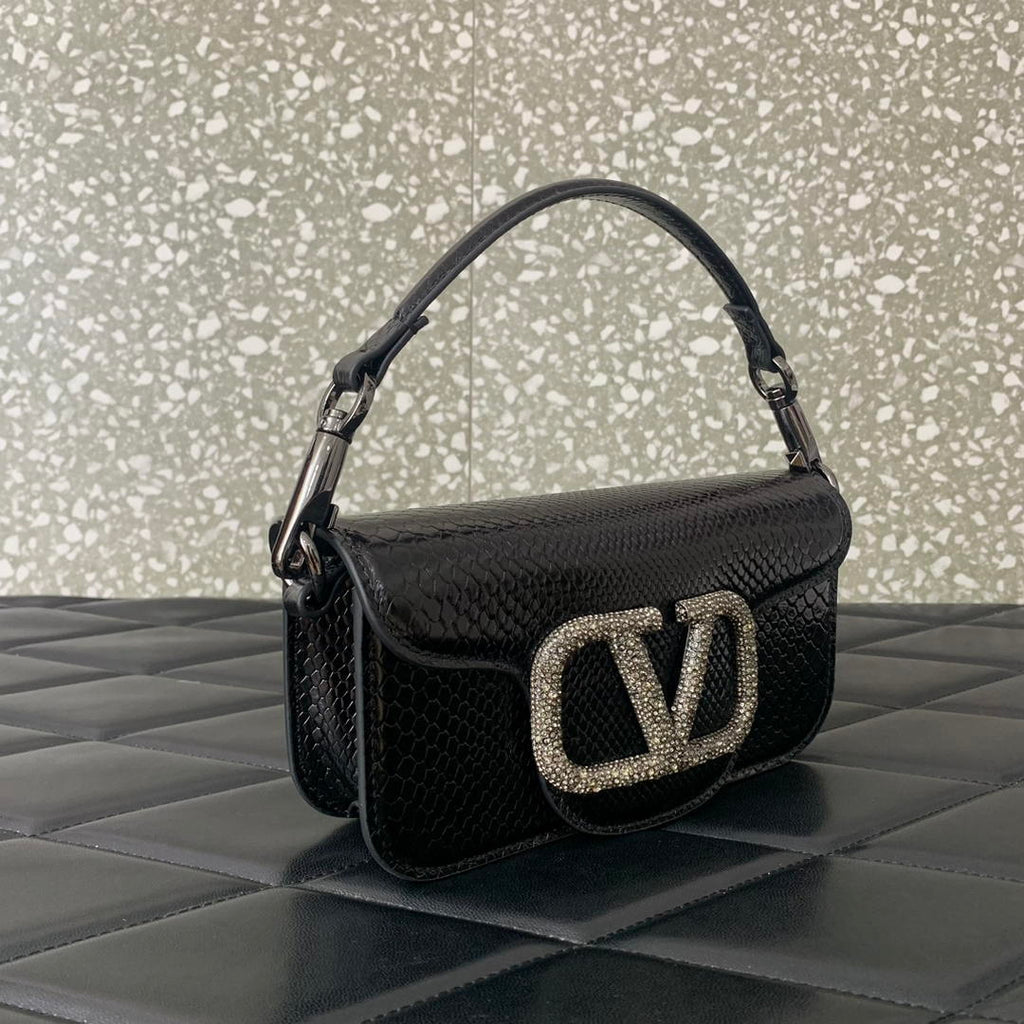 Valentino 8W2B0K53SPV_C8N Garavani Locò small shoulder bag in laminated elaphe Black