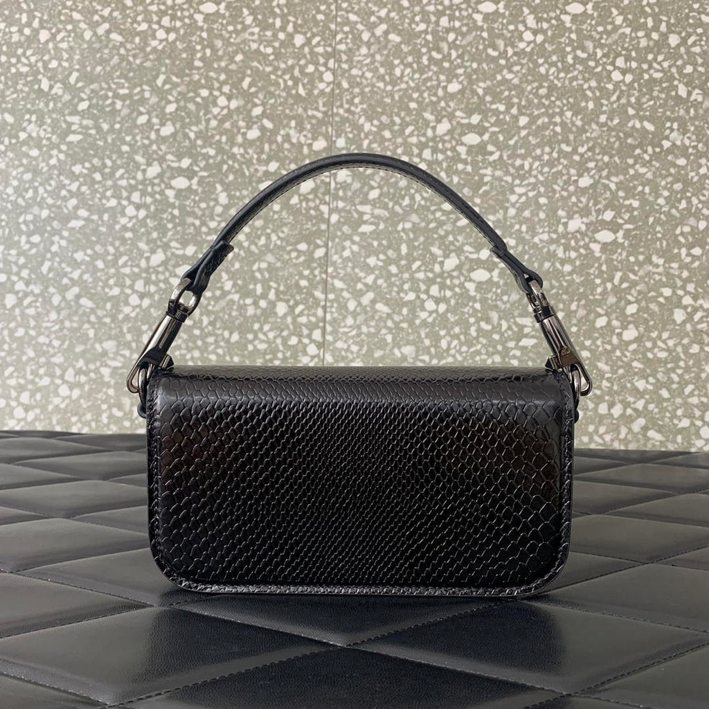 Valentino 8W2B0K53SPV_C8N Garavani Locò small shoulder bag in laminated elaphe Black