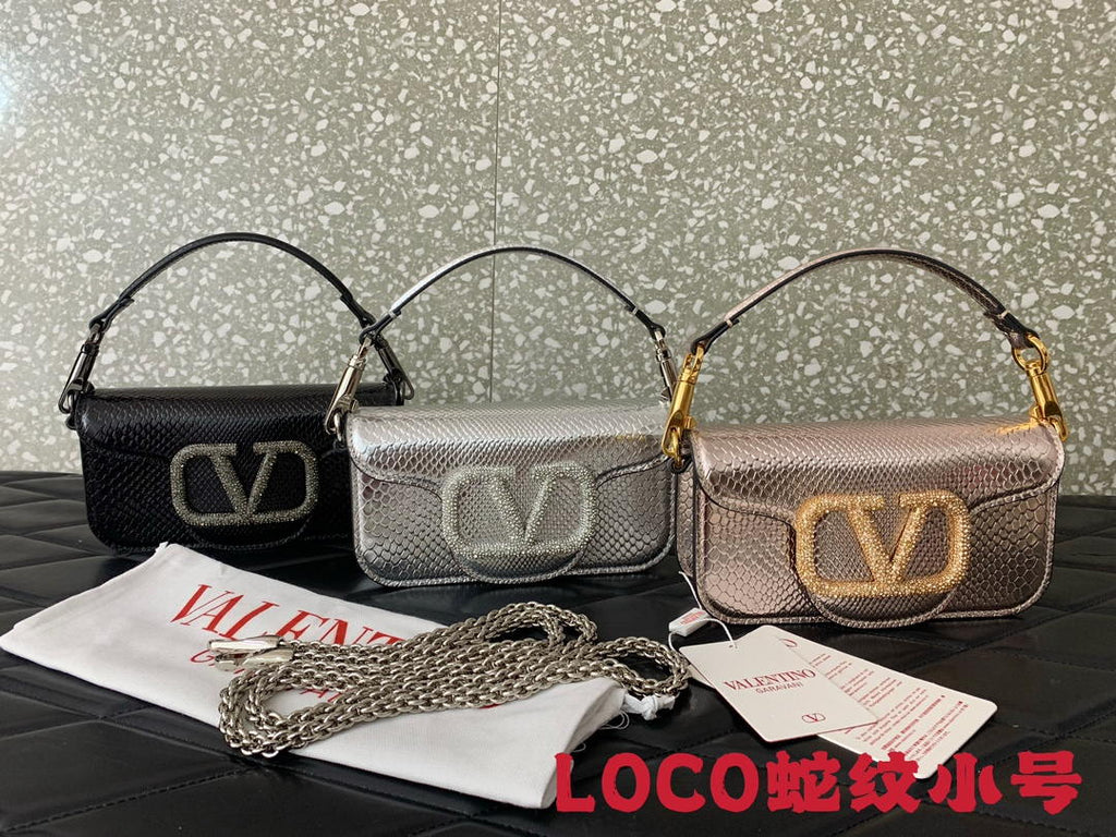 Valentino 8W2B0K53SPV_C8N Garavani Locò small shoulder bag in laminated elaphe Black