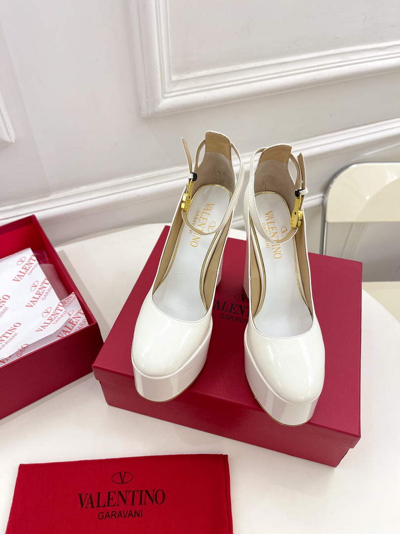 Valentino Garavani Tan-go Platform Pump In Patent Leather 155MM White