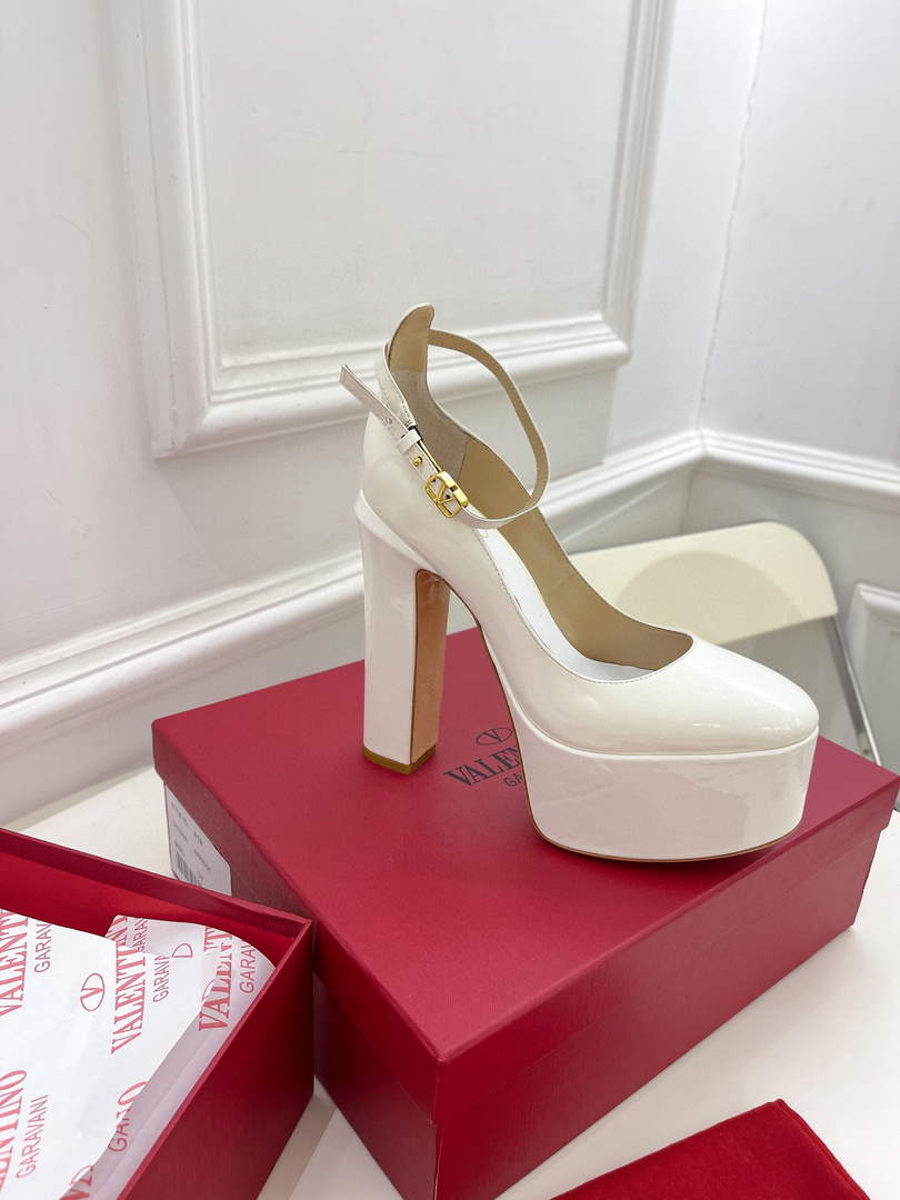 Valentino Garavani Tan-go Platform Pump In Patent Leather 155MM White