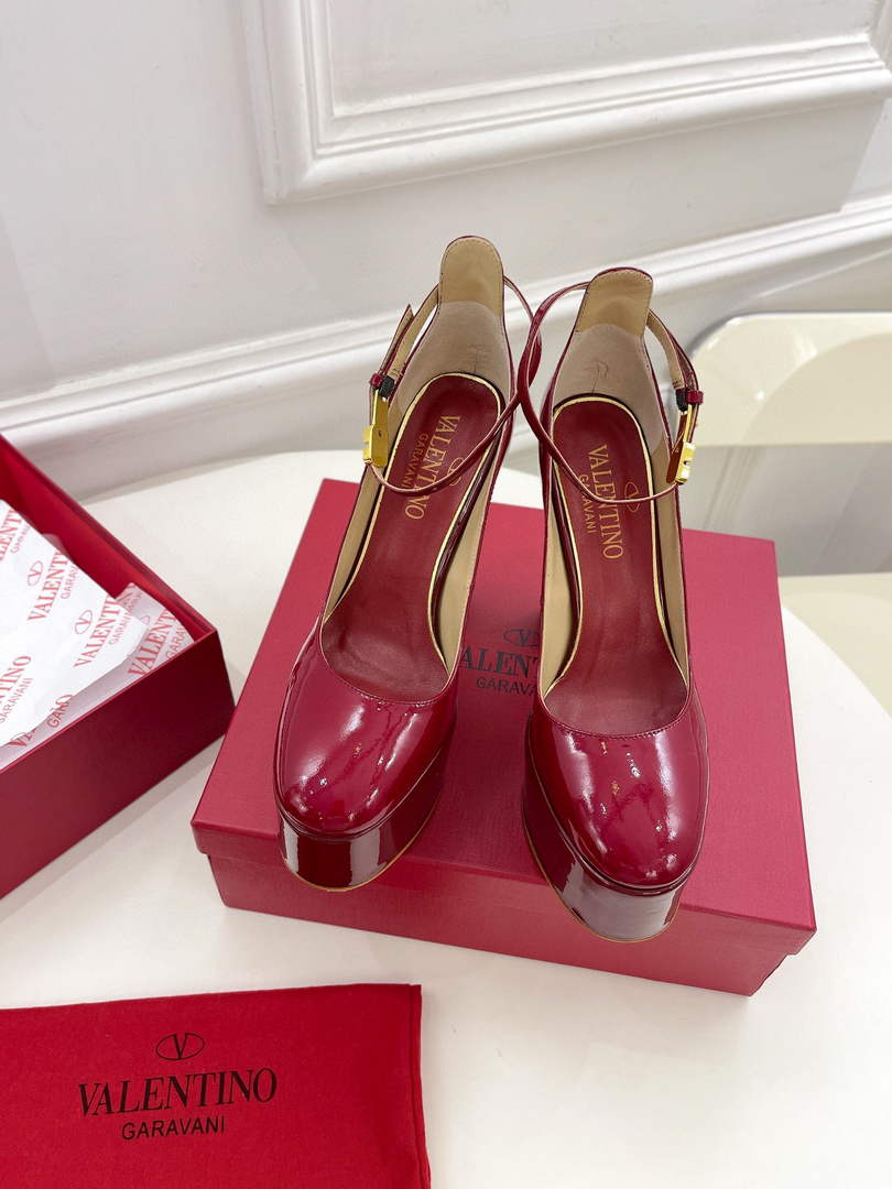 Valentino Garavani Tan-go Platform Pump In Patent Leather 155MM Dark Red