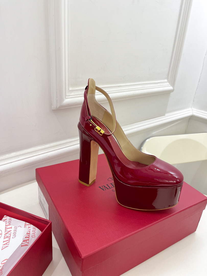 Valentino Garavani Tan-go Platform Pump In Patent Leather 155MM Dark Red