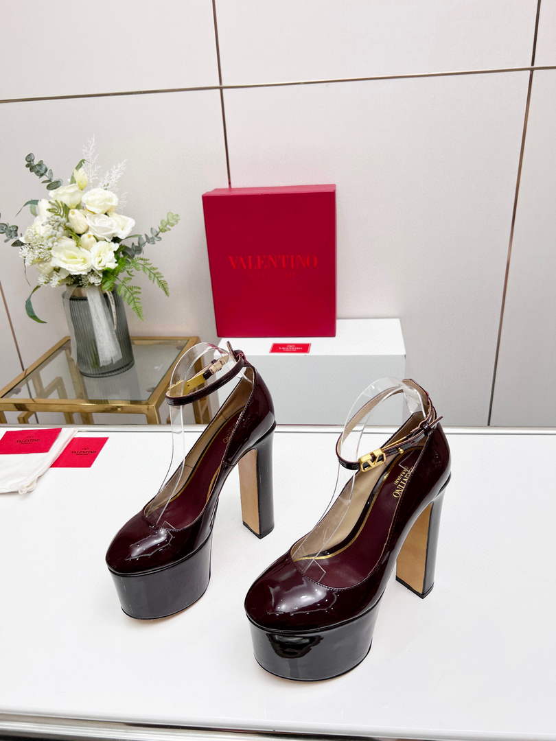 Valentino Garavani Tan-go Platform Pump In Patent Leather 155MM Wine Red