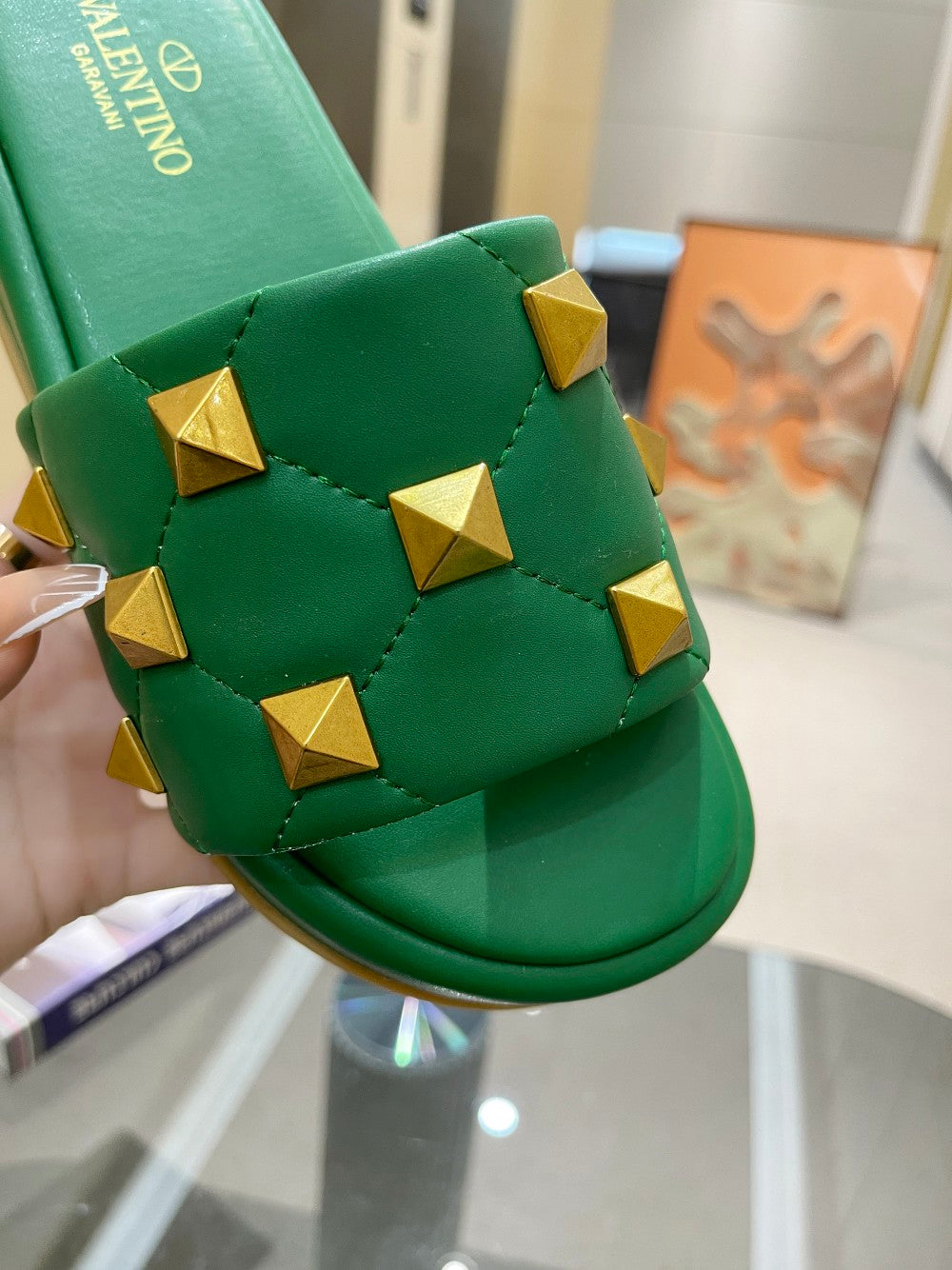 Valentino Stud Flatform Slide Sandal in Quilted Nappa V78100