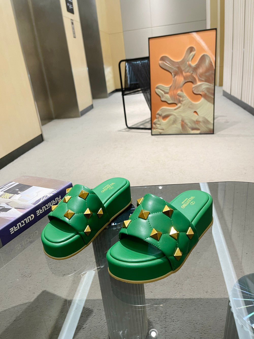 Valentino Stud Flatform Slide Sandal in Quilted Nappa V78100 - 35 - View 1