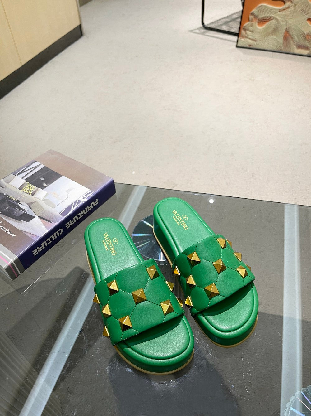 Valentino Stud Flatform Slide Sandal in Quilted Nappa V78100