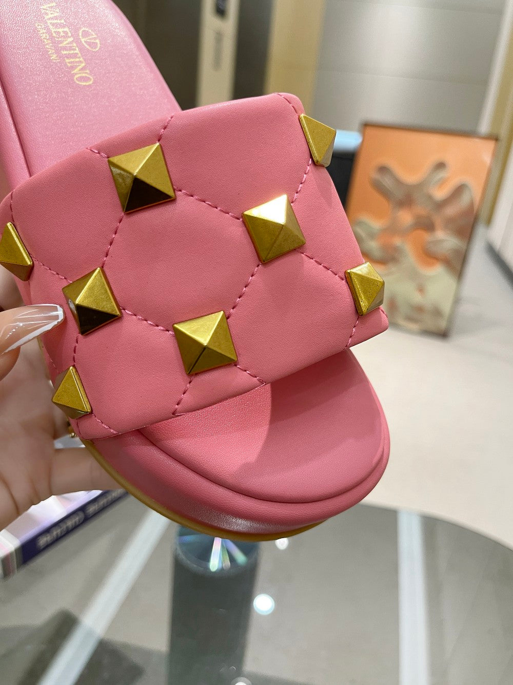 Valentino Stud Flatform Slide Sandal in Quilted Nappa V78101