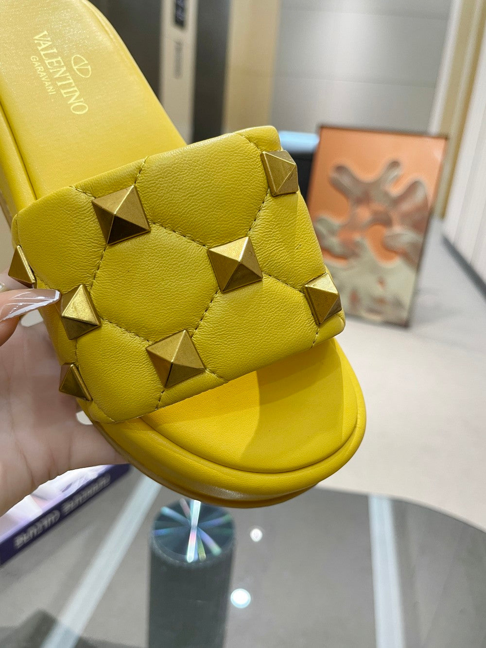 Valentino Stud Flatform Slide Sandal in Quilted Nappa V78102