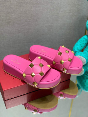Valentino Stud Flatform Slide Sandal in Quilted Nappa V78103 - 35 - View 1