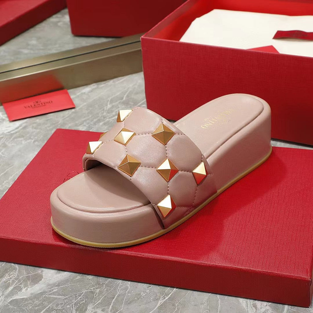 Valentino Stud Flatform Slide Sandal in Quilted Nappa V78108