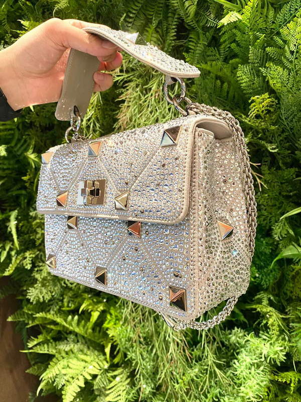 Valentino V0082 Vsling Mini Bag With Sparkling Embroidery Pearl Gray