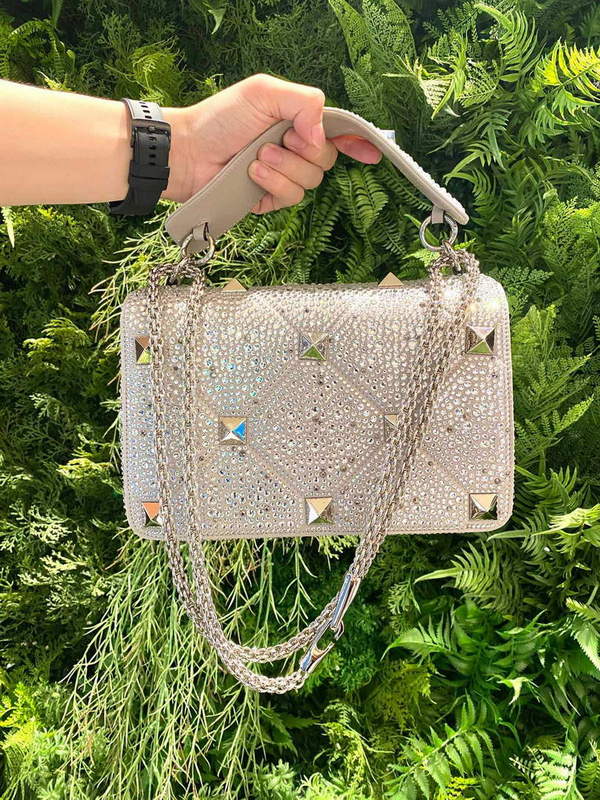 Valentino V0082 Vsling Mini Bag With Sparkling Embroidery Pearl Gray