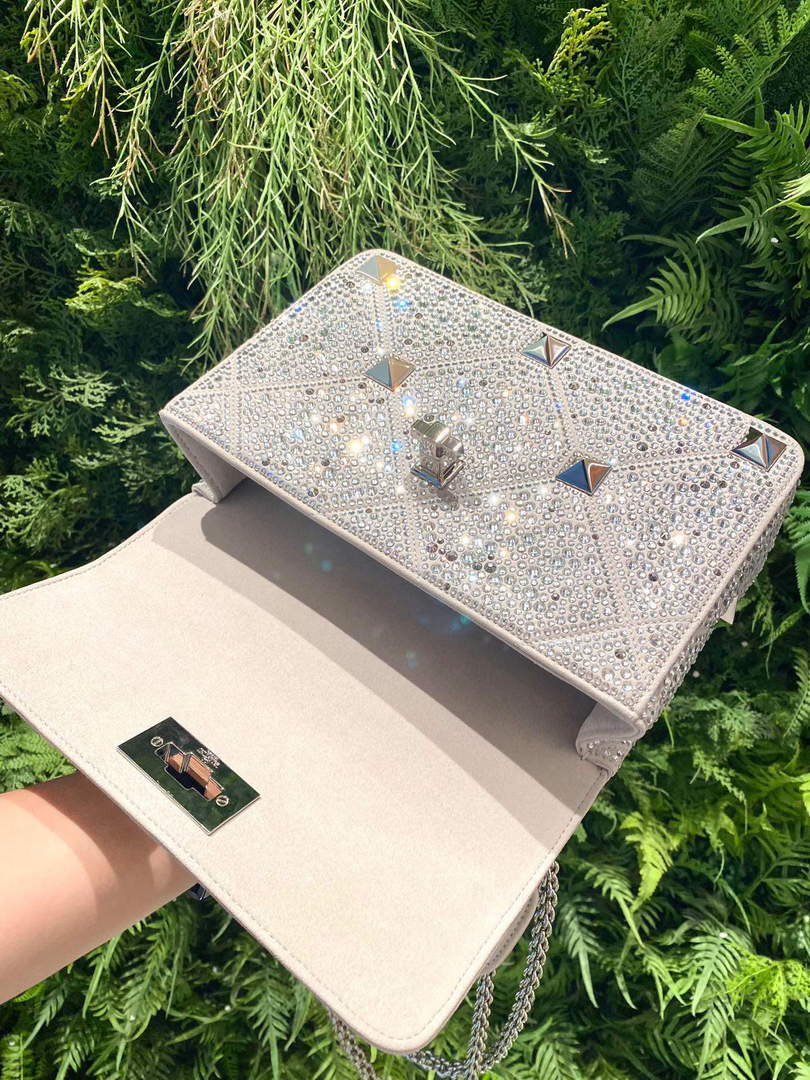 Valentino V0082 Vsling Mini Bag With Sparkling Embroidery Pearl Gray