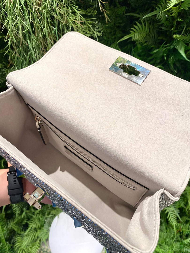 Valentino V0082 Vsling Mini Bag With Sparkling Embroidery Pearl Gray