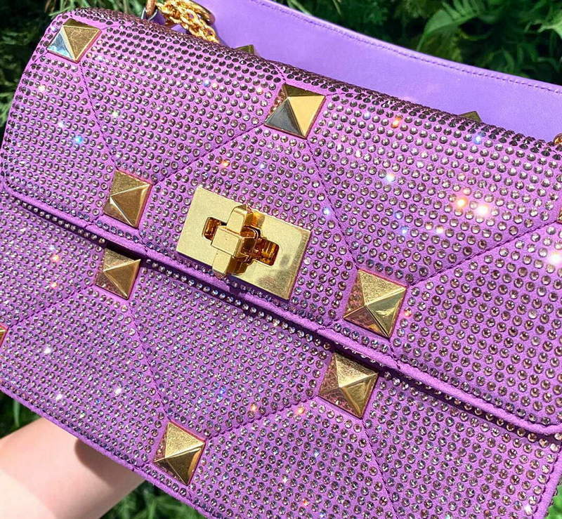 Valentino V0082 Vsling Mini Bag With Sparkling Embroidery Purple