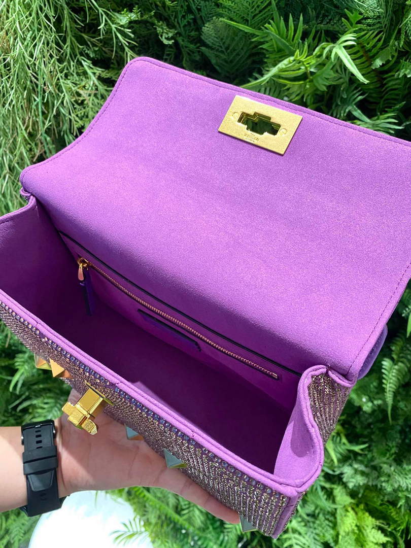 Valentino V0082 Vsling Mini Bag With Sparkling Embroidery Purple