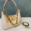 Valentino V0570 Stud Sign Grainy Calfskin Hobo Bag Light Ivory - Default Title - View 1